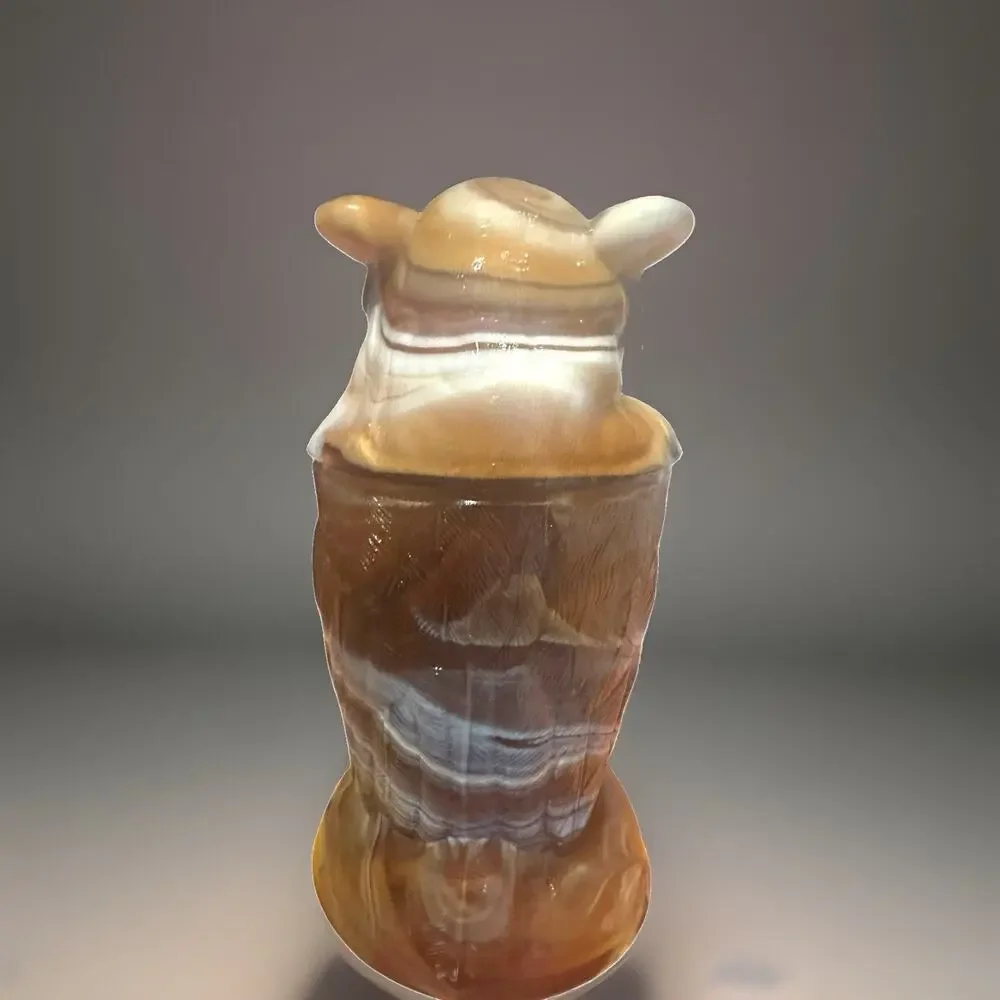 Imperial Glass Caramel Slag Owl Jar Lidded Trinket Dish Vintage 6” Tall EUC
